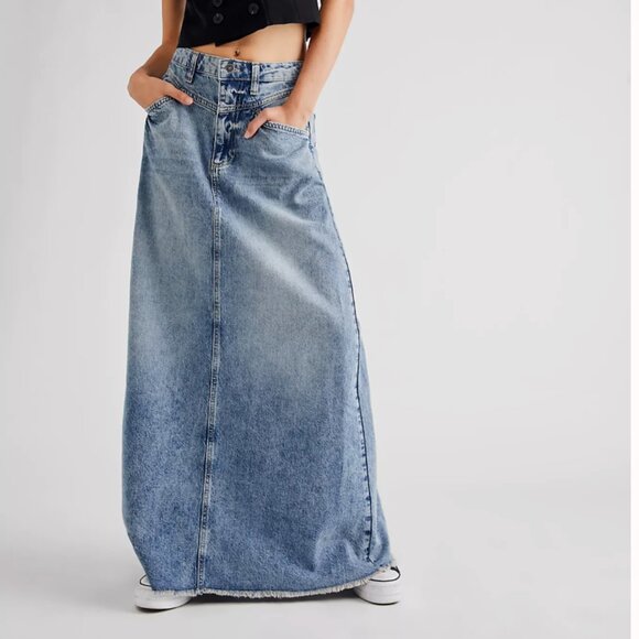 Free People We The Free Come As You Are Denim Maxi Skirt Sz 0 - Picture 1 of 6